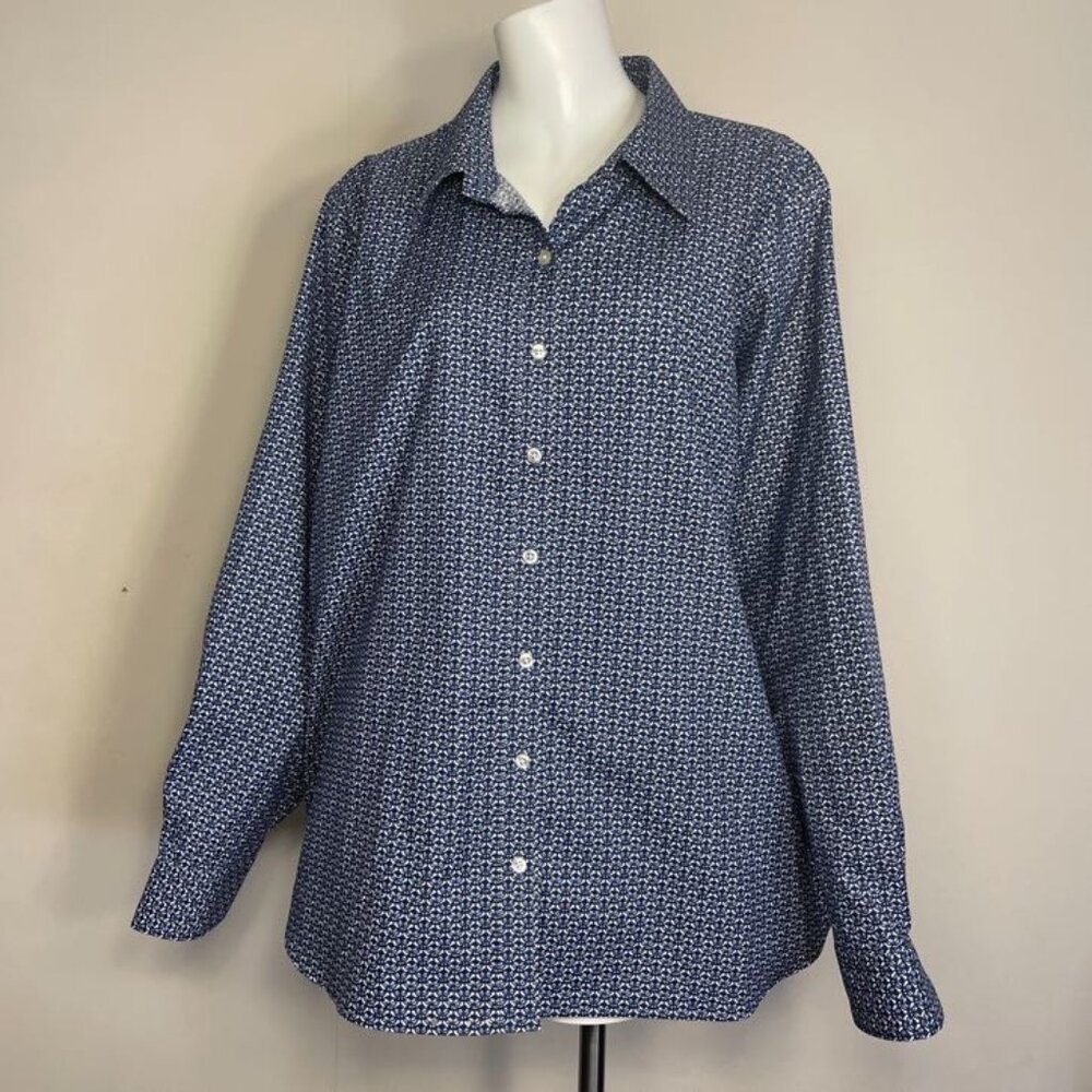 Lands End Shirt Womens 26W Blue No Iron Pinpoint Oxford Long Sleeve Button Up